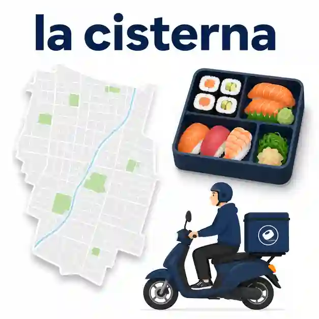 Mapa de La Cisterna con sushi y delivery